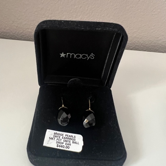 Dangle Onyx 14k Solid Gold Earnings - Picture 4 of 8